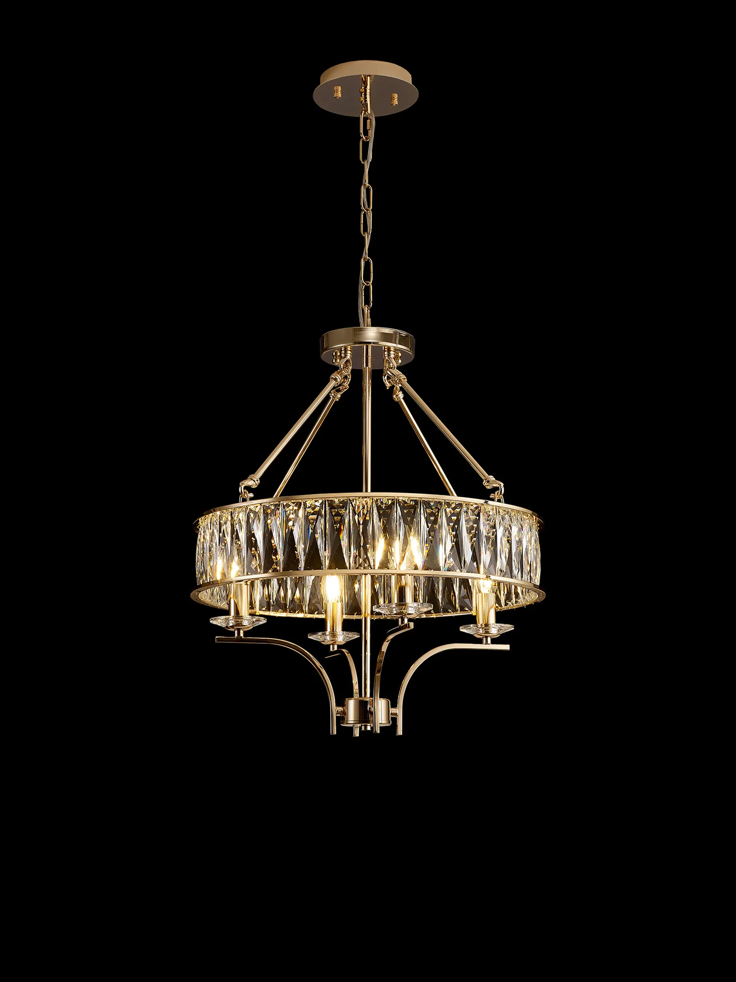 Vivienne French Gold Crystal Ceiling Lights Diyas Ringed & Square Crystal Fittings